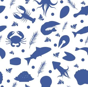 Seafood seamless pattern. Fish food endless background, texture. Underwater, sea Stock Illustration