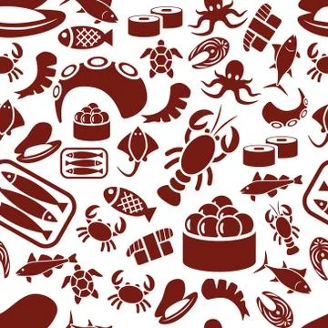Seafood seamless pattern Stock Illustration