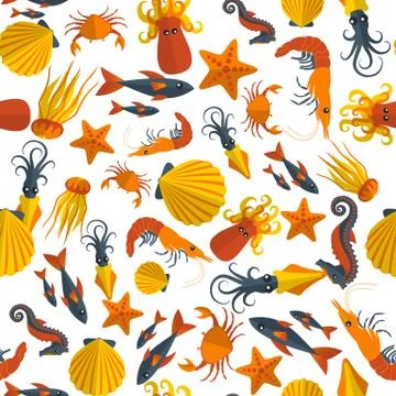 Seafood seamless pattern Stock Illustration
