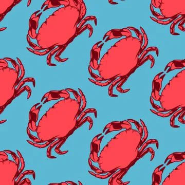 Seafood seamless pattern with red crab, vector illustration Illustrazione stock