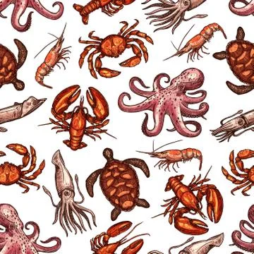 Seafood seamless pattern with sea animals Stock Illustration
