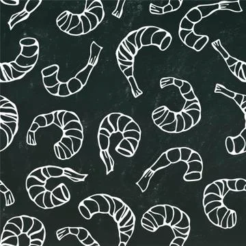 Seafood Seamless Pattern. Shrimp or Prawn. Isolated On Chalkboard Background Stock Illustration