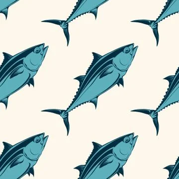 Seafood seamless pattern with tuna, vector illustration Illustrazione stock