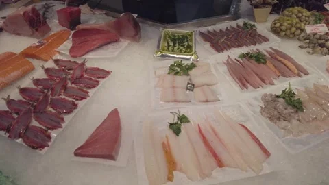  seafood section at a Barcelona marke Stock Footage 274820574