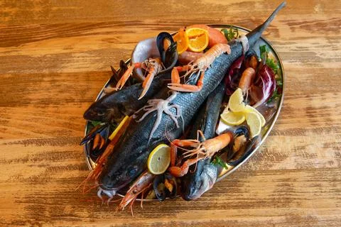 Seafood selection in restaurant Stock Photos