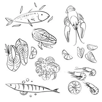 Seafood set Stock Illustration
