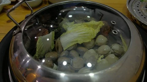 The seafood shellfish in a steamer Stock Footage 94228324