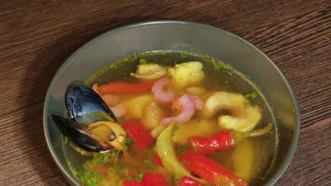 Seafood soup close-up, camera movement 库存影片 306154635