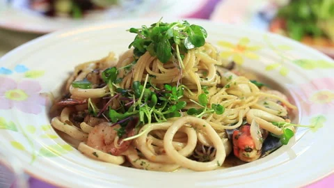Seafood spaghetti Cooking 03 Stock Footage 144429463
