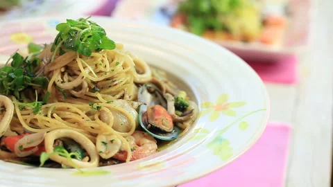 Seafood spaghetti Cooking 04 Stock Footage 144430175