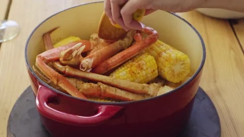 Seafood Steam Pot on a dinner table Stock Footage 267825550