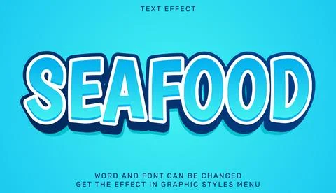 Seafood text effect template in 3d design Stock Illustration