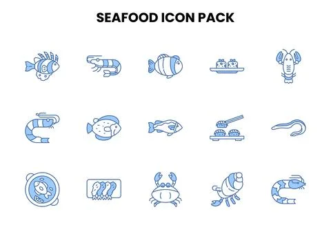 Seafood Two Color Blue UI Icons Pack Stock Illustration