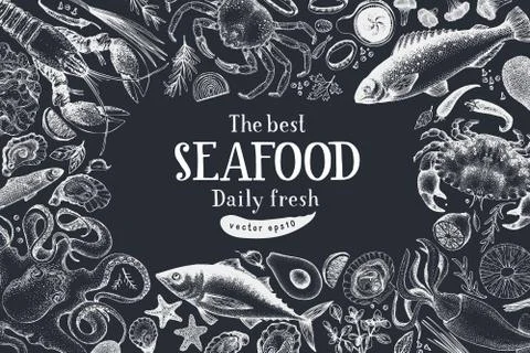 Seafood vector illustration. Can be use for restaurants menu, cover, packaging Stock Illustration