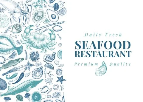 Seafood vector illustration. Can be use for restaurants menu, cover, packaging Stock Illustration