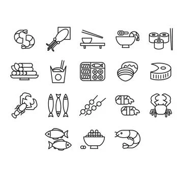 Seafood Vector Illustration Set Stock Illustration