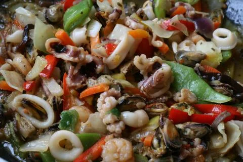 Seafood with vegetables Stock Photos