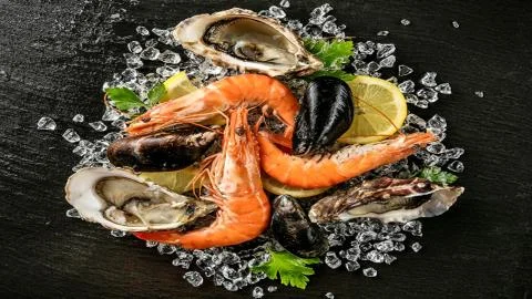 Seafood.Trips on ice. Stock Photos