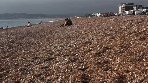 Seaford UK beach, waves and promenade before a strong storm Stock-Footage 102474875