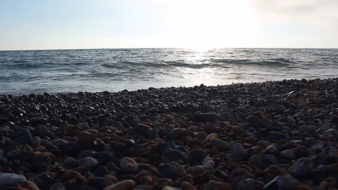 Seaford UK pebble beach, waves  before a strong storm Stock Footage 102479159