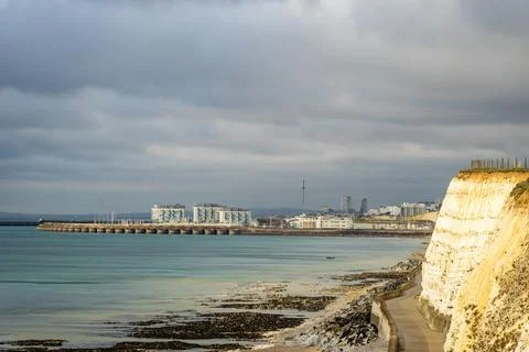 Seafront chalk cliffs and marina Stock Photos