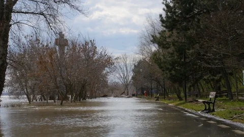 Seafront Flooded After Storm Disaster	 Stock Footage 88415785