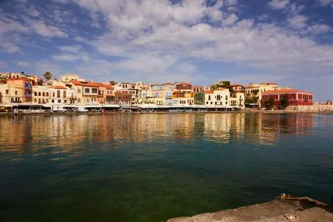 The seafront of old town of Chania. Stock Photos