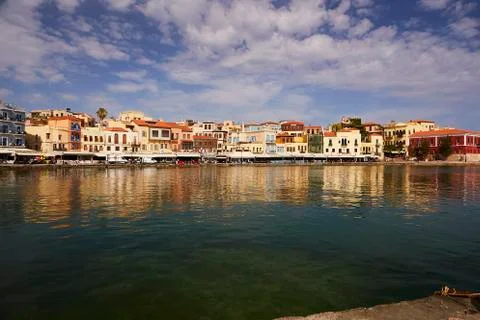 The seafront of old town of Chania. Stock Photos