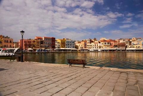 The seafront of old town of Chania. Stock Photos