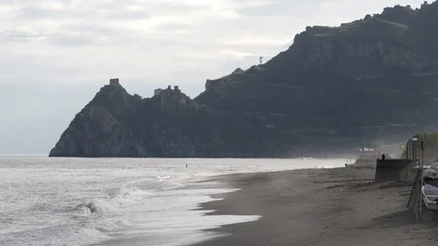 Seafront road of a small town in eastern Sicily Stock Footage 97816248