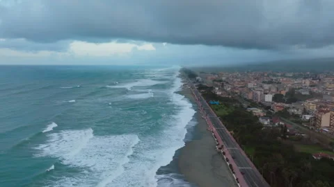 The Seafront Of A Small Town During A Storm Stock Footage 269552738