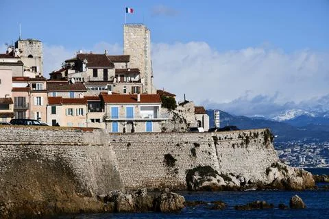 Seafront View of Antibes in Winter Stock Photos