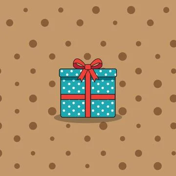 Seagreen gift box with polka dots Illustration. Brown background with dots,.. Stock Illustration