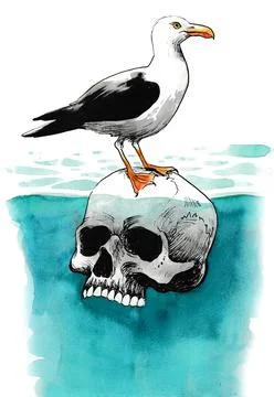 Seagull and skull Illustrazione stock