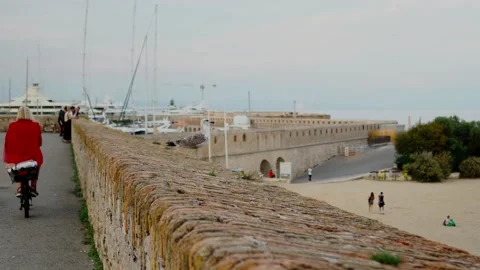 Seagull on the background of the beach de la Gravette in Antibes Video stock 208456589