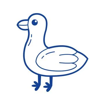 Seagull bird vector blue line art doodle sea animal icon for coastal branding Ilustração Stock