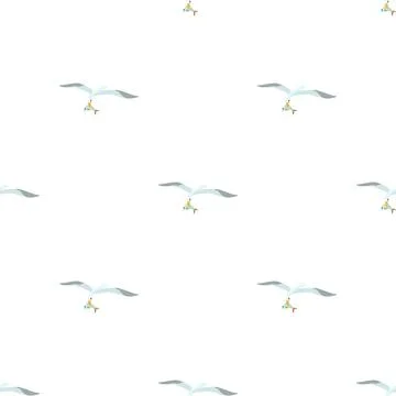 Seagull is carrying a fish in a beak pattern seamless vector Stock Illustration