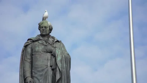 Seagull on Daniel O’Connell statue head in Dublin, Ireland 4k Stock Footage 134972027