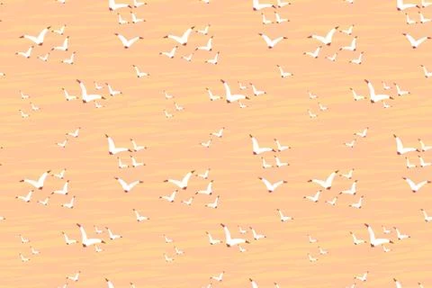 Seagull flocks in the sunset sky Illustrazione stock