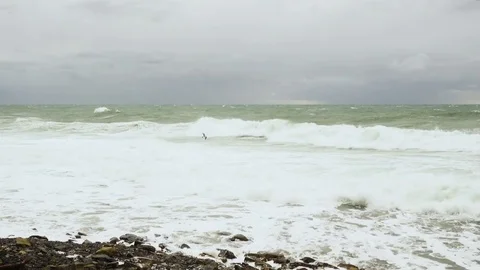 The seagull hovers over the waves Stock Footage 82307314