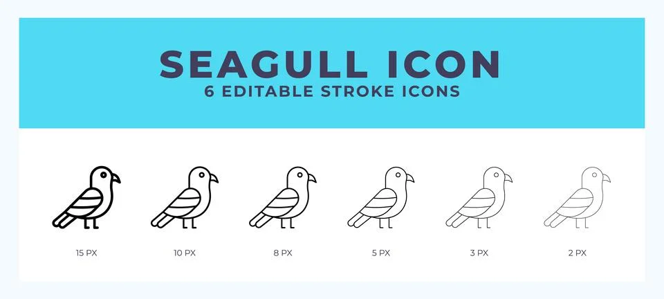 Seagull icon set with different stroke. Vector illustration with editable s.. Illustrazione stock