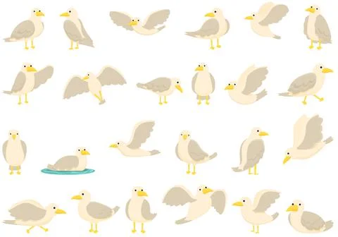 Seagull icons set cartoon vector. Seabird animal Stock Illustration