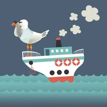 Seagull looking through binoculars on the vessel Stock Illustration
