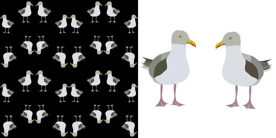 Seagull object and pattern Stock Illustration
