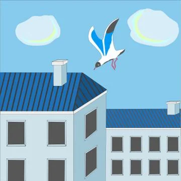 Seagull over the town. 库存插图