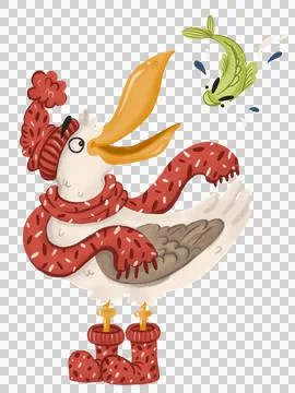 Seagull in a red hat and a scarf Stock Illustration