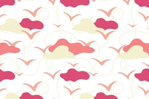 Seagull seamless pattern in the cloudy sky Illustrazione stock