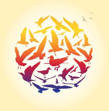 Seagull silhouette round composition. Stock Illustration