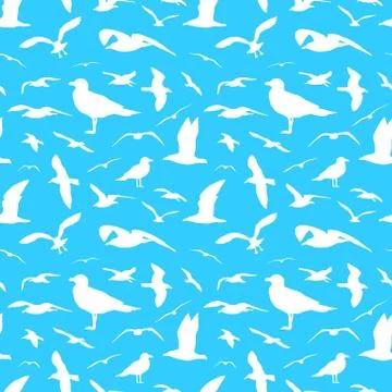 Seagull silhouette seamless pattern vector background Stock Illustration