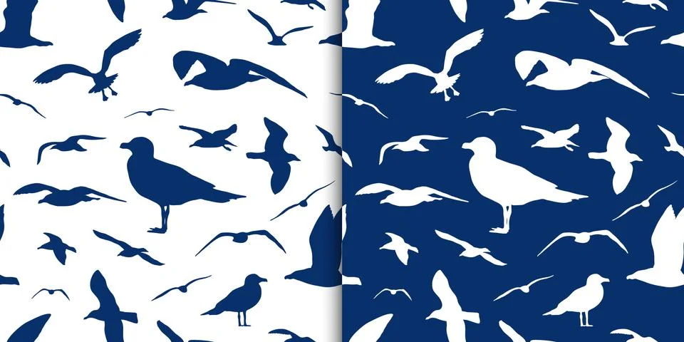 Seagull silhouette seamless pattern vector background Stock Illustration